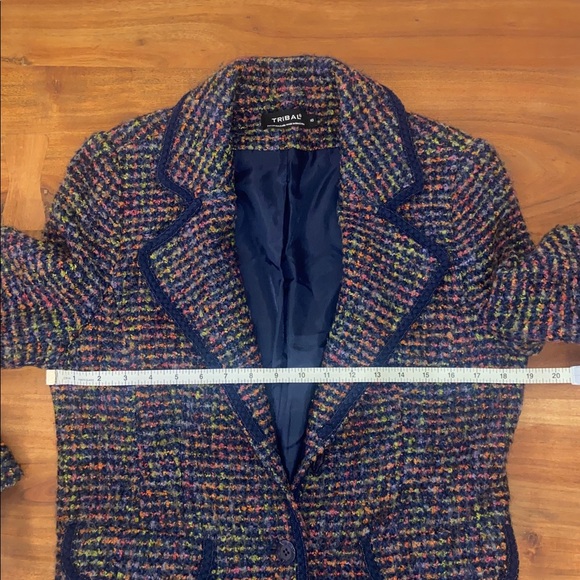 Tribal boucle tweed jacket wool woven blazer navy blue pink Chanel vibes 10 - Picture 13 of 14